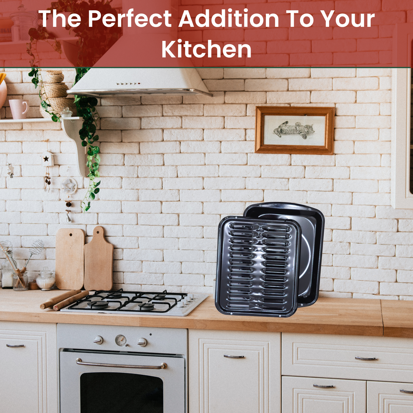 Broiler Pan for Oven Nonstick 16.6” x 12.75” Porcelain Coated - Withstands Heat up to 550 F