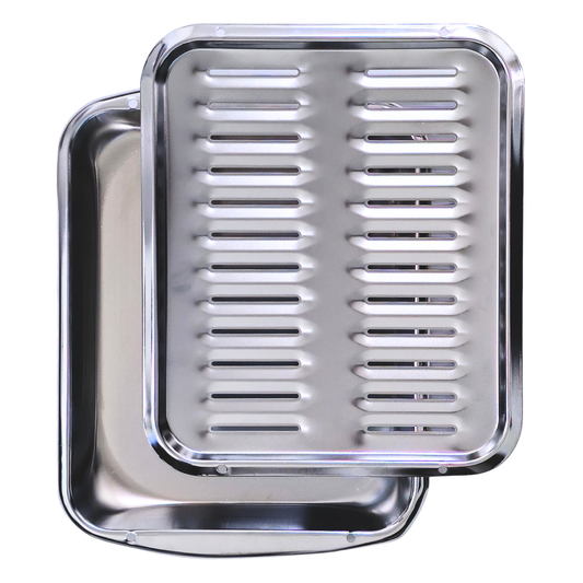 Broiler Pan for Oven 16” x 13” - Broiling Pan for Oven With Rack Withstands High Heat -  Drip Tray Drains Fat and Circulates Heat - Broil and Grill Perfectly With Our Heavy Duty Broiler Pans (Silver)