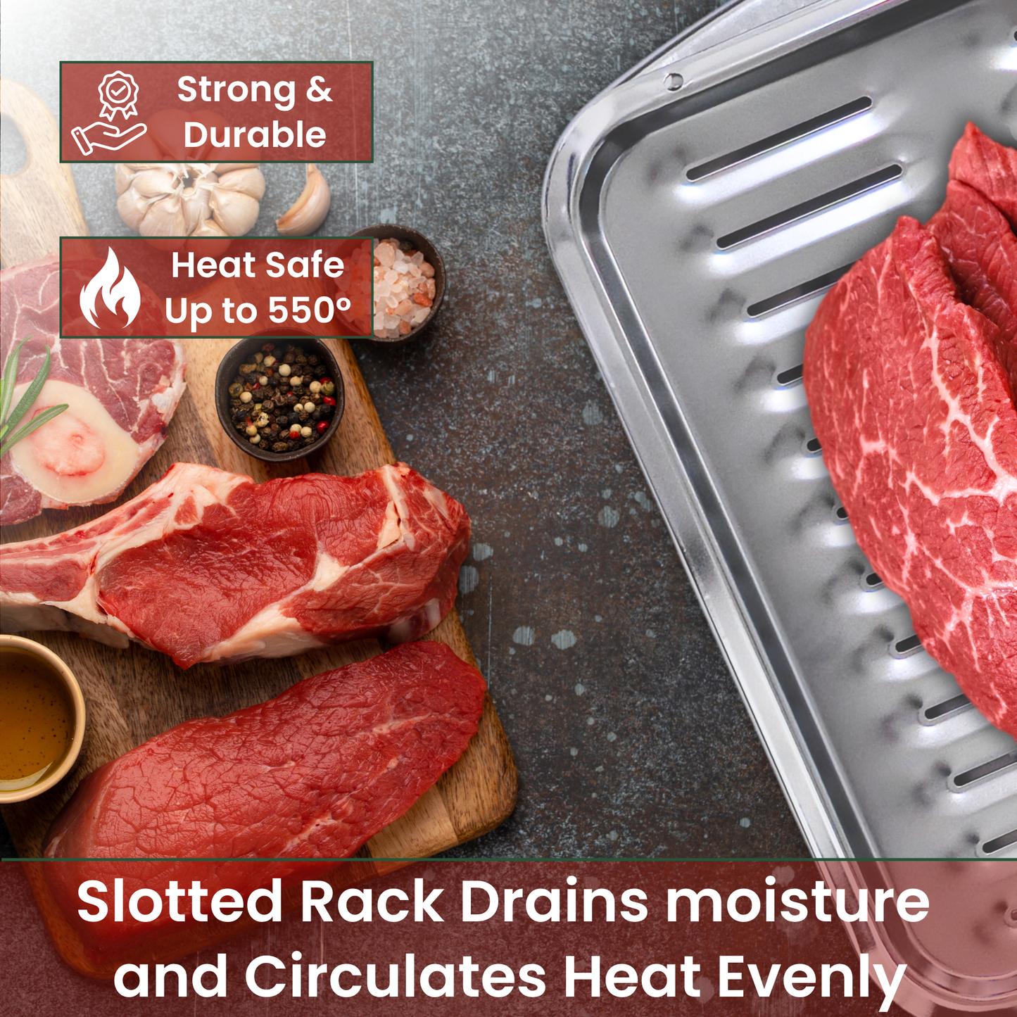 Broiler Pan for Oven 16” x 13” - Broiling Pan for Oven With Rack Withstands High Heat - Drip Tray Drains Fat and Circulates Heat - Broil and Grill Perfectly With Our Heavy Duty Broiler Pans (Silver)