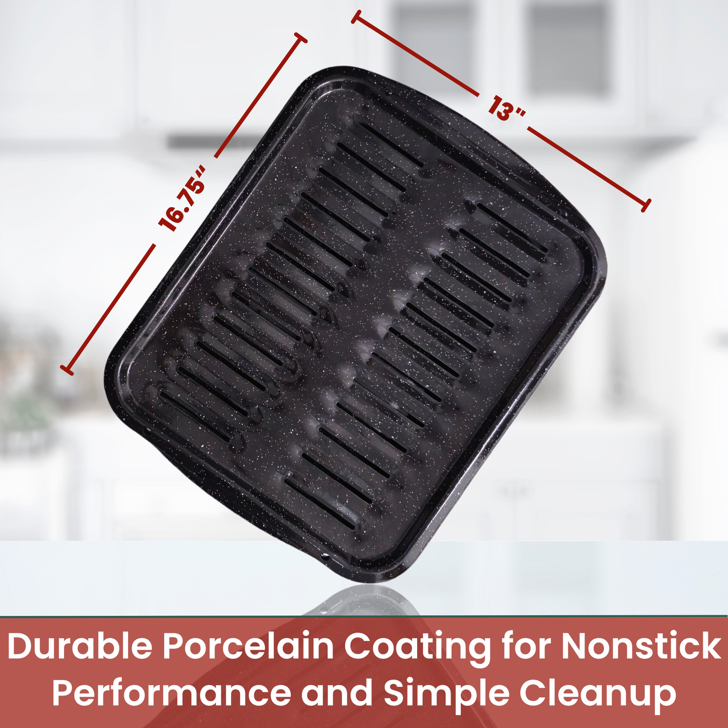Broiler Pan for Oven Nonstick 16.75” x 13” Porcelain Nonstick Coated - Withstands Heat up to 550° F (Speckled)