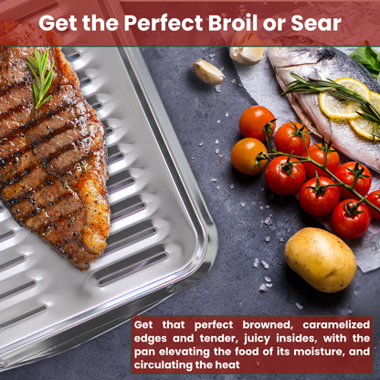 Broiler Pan for Oven 16” x 13” - Broiling Pan for Oven With Rack Withstands High Heat -  Drip Tray Drains Fat and Circulates Heat - Broil and Grill Perfectly With Our Heavy Duty Broiler Pans (Silver)