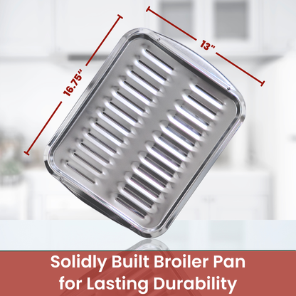 Broiler Pan for Oven 16” x 13” - Broiling Pan for Oven With Rack Withstands High Heat -  Drip Tray Drains Fat and Circulates Heat - Broil and Grill Perfectly With Our Heavy Duty Broiler Pans (Silver)